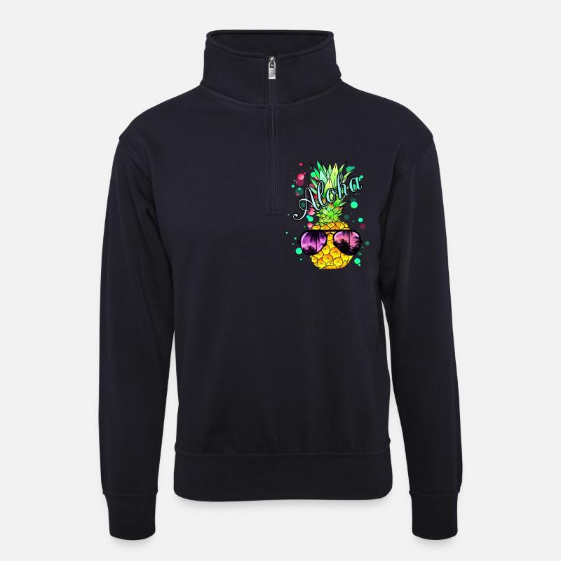 Aloha Ananas mit Sonnenbrille - Unisex Pullover mit Zip-Kragen - Dunkelnavy