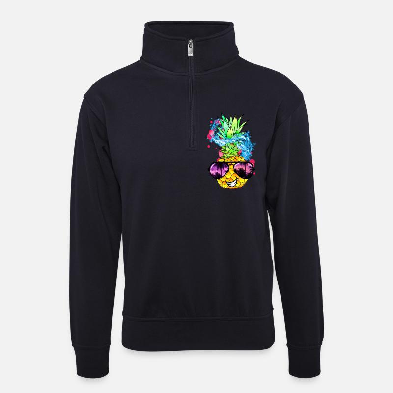 fruit d’ananas acidulé avec visage - Sweat col montant zippé unisexe - bleu marine foncé