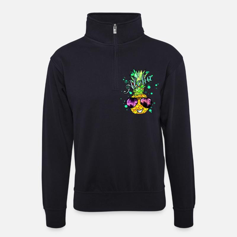 Aloha Ananas mit Farbspritzern - Unisex Pullover mit Zip-Kragen - Dunkelnavy