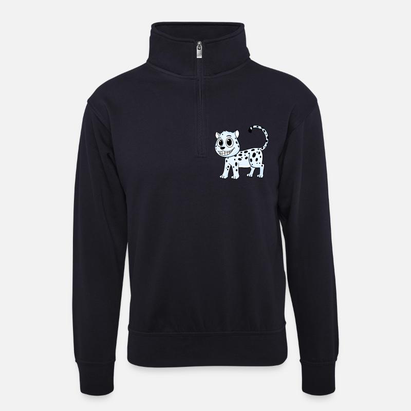 Schneeleopard Leopard - Unisex Pullover mit Zip-Kragen - Dunkelnavy