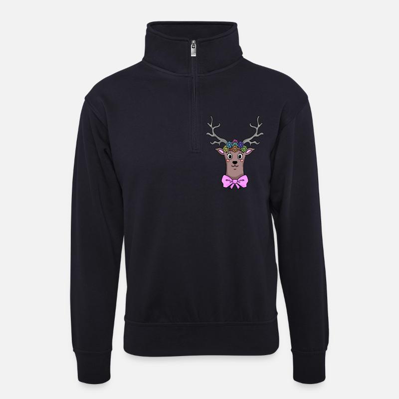 Reh Hirsch Illustration Geschenk - Unisex Pullover mit Zip-Kragen - Dunkelnavy
