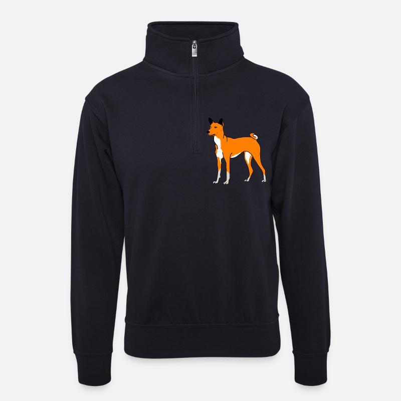 Ingwer Hündchen - Unisex Pullover mit Zip-Kragen - Dunkelnavy
