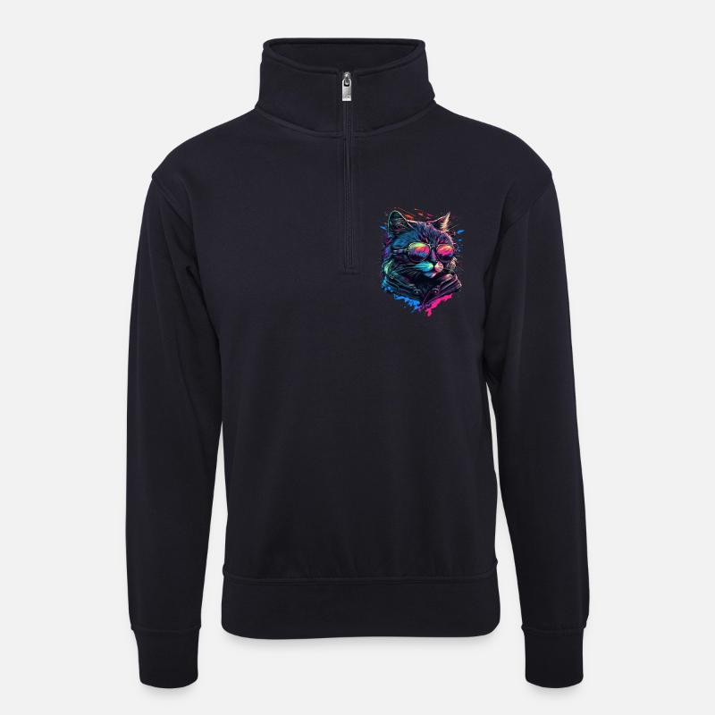Coole Katze - Unisex Pullover mit Zip-Kragen - Dunkelnavy