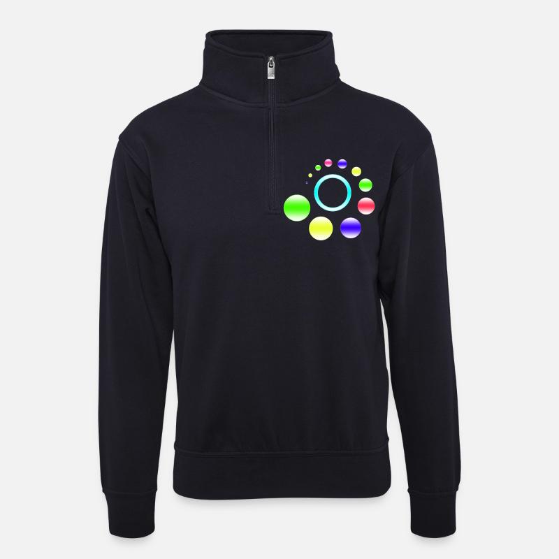 Neon-Orbit-Ringburst - Unisex Pullover mit Zip-Kragen - Dunkelnavy