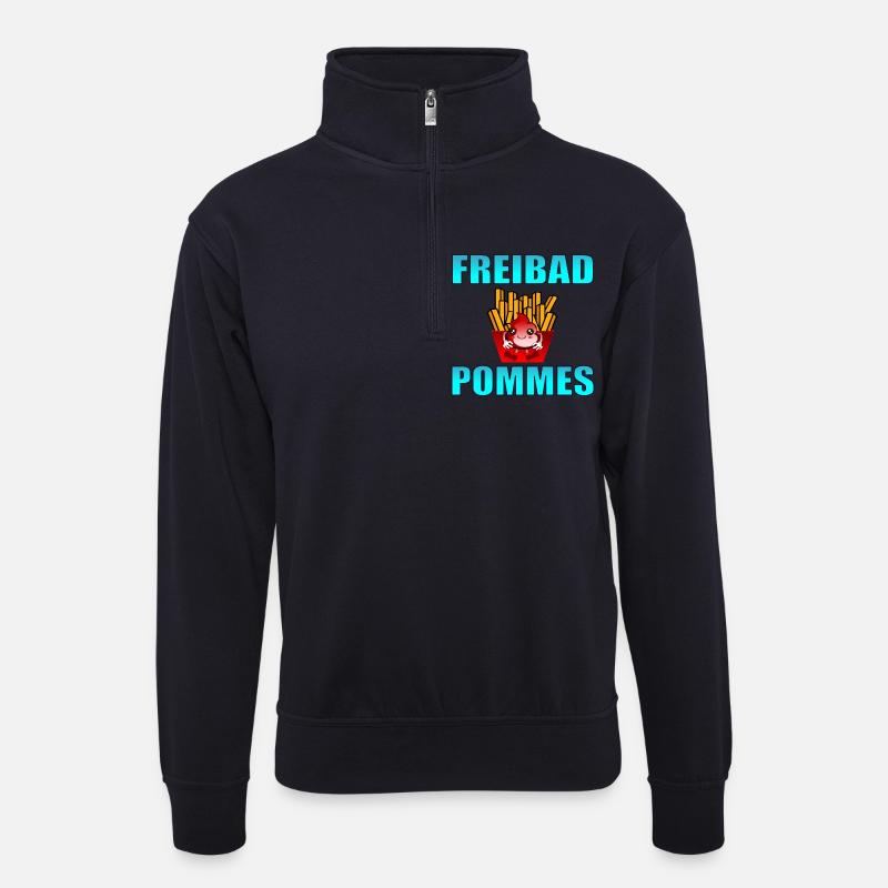FREIBAD POMMES - SCHWIMMEN - Unisex Pullover mit Zip-Kragen - Dunkelnavy