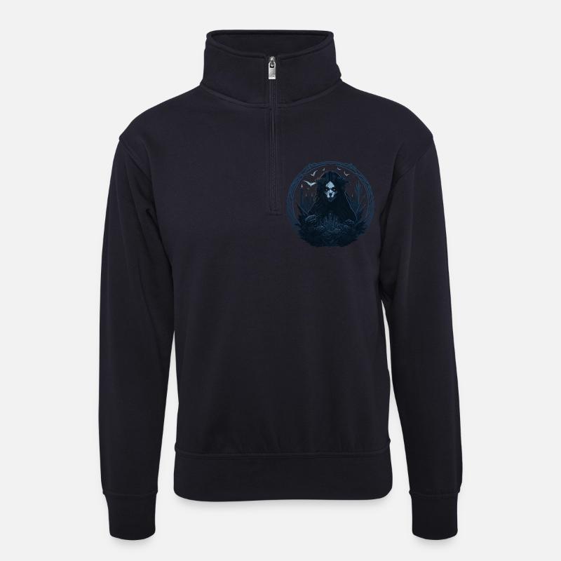 Skull Goth Girl - Unisex Pullover mit Zip-Kragen - Dunkelnavy