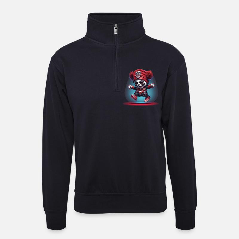 Süßer Panda als Pirat - Unisex Pullover mit Zip-Kragen - Dunkelnavy