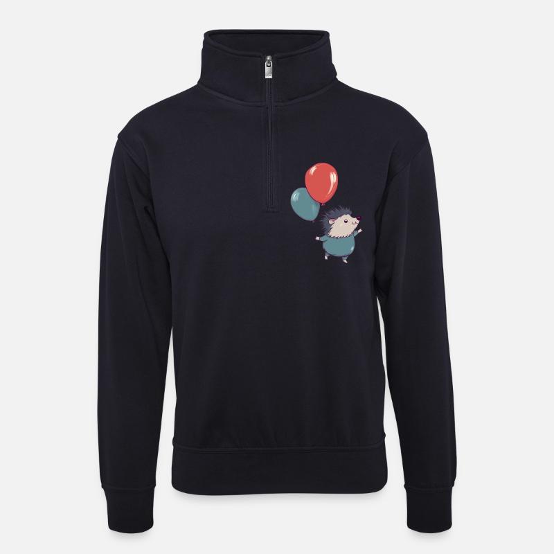 Kleiner Igel mit Luftballons - Unisex Pullover mit Zip-Kragen - Dunkelnavy