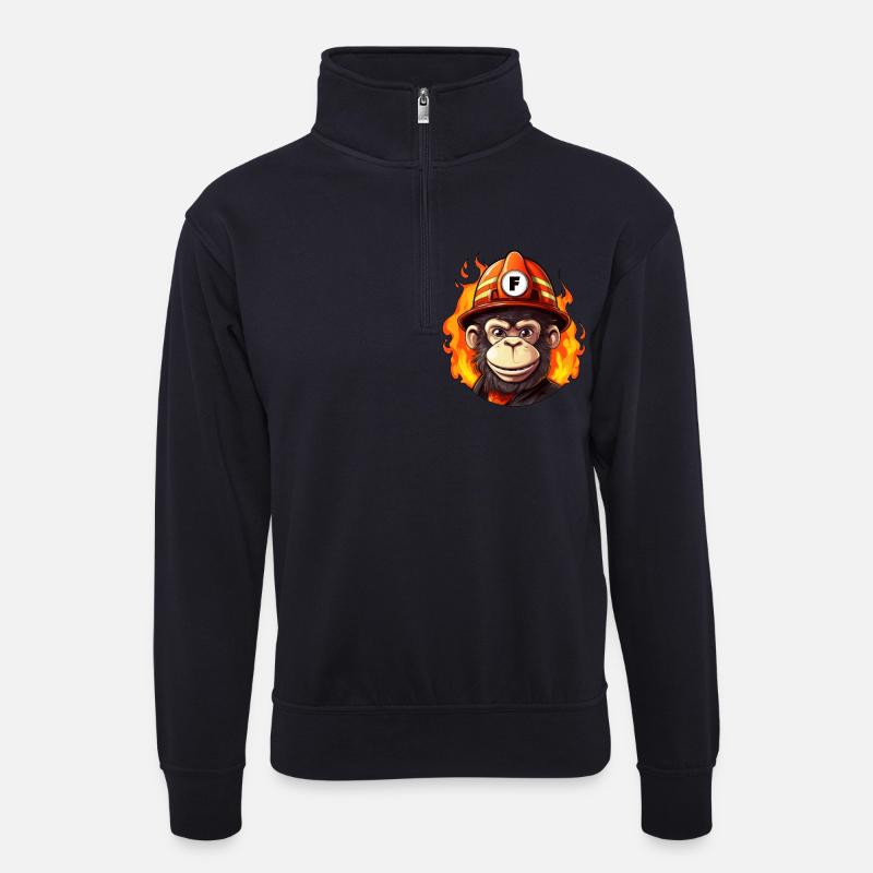 Feuerwehr Affe - Unisex Pullover mit Zip-Kragen - Dunkelnavy