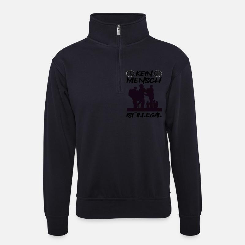Kein Mensch ist Illegal! - Unisex Pullover mit Zip-Kragen - Dunkelnavy