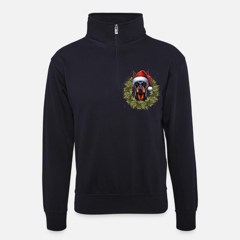 Dobermann Weihnachtshut Design - Unisex Pullover mit Zip-Kragen - Dunkelnavy