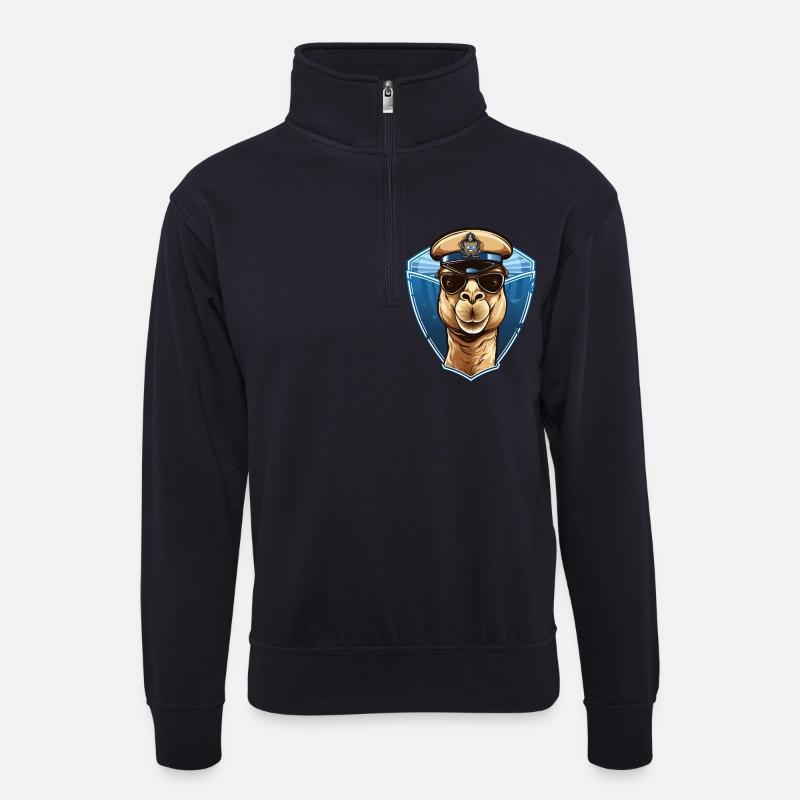 Kamel Polizist - Unisex Pullover mit Zip-Kragen - Dunkelnavy