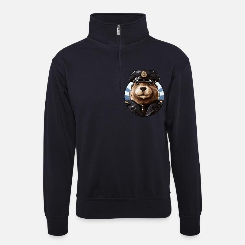 Biber Polizist - Unisex Pullover mit Zip-Kragen - Dunkelnavy