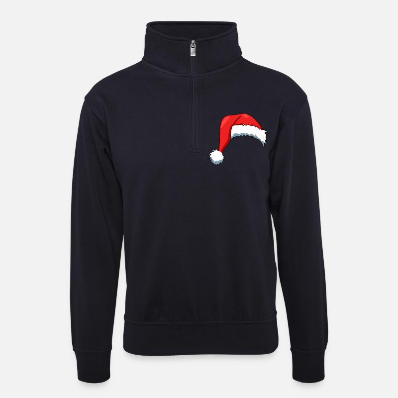 weihnachtsmütze - Unisex Pullover mit Zip-Kragen - Dunkelnavy