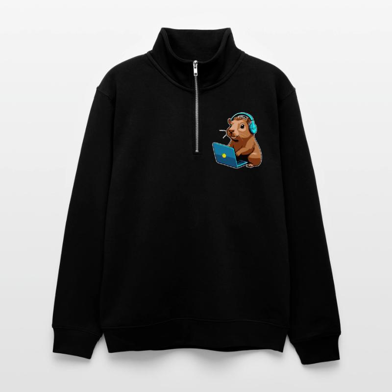 Capybara Programmer Coder Computer Unisex sweater with zip collar