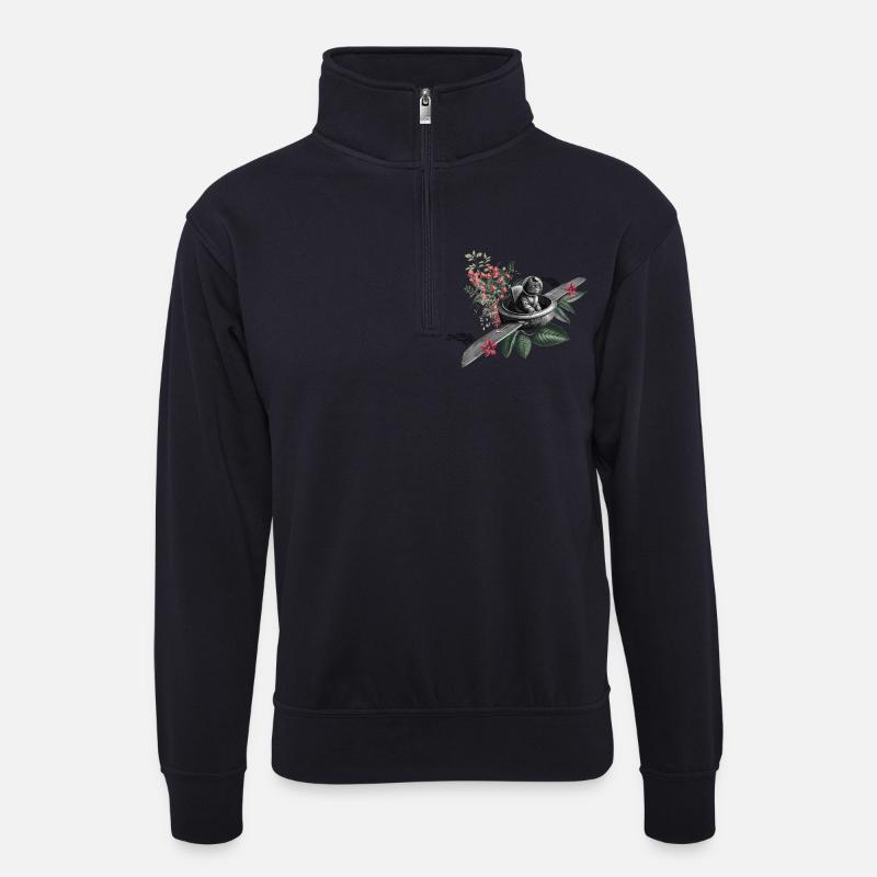 Die fliegende Katze - Unisex Pullover mit Zip-Kragen - Dunkelnavy