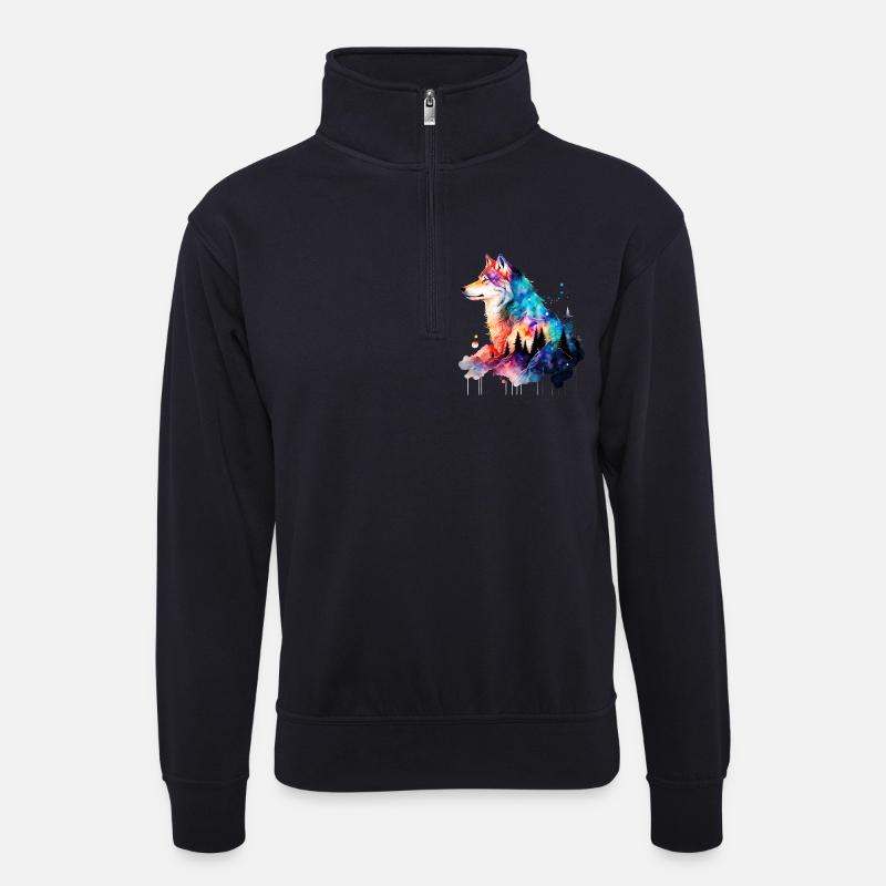 Wolf - Unisex Pullover mit Zip-Kragen - Dunkelnavy