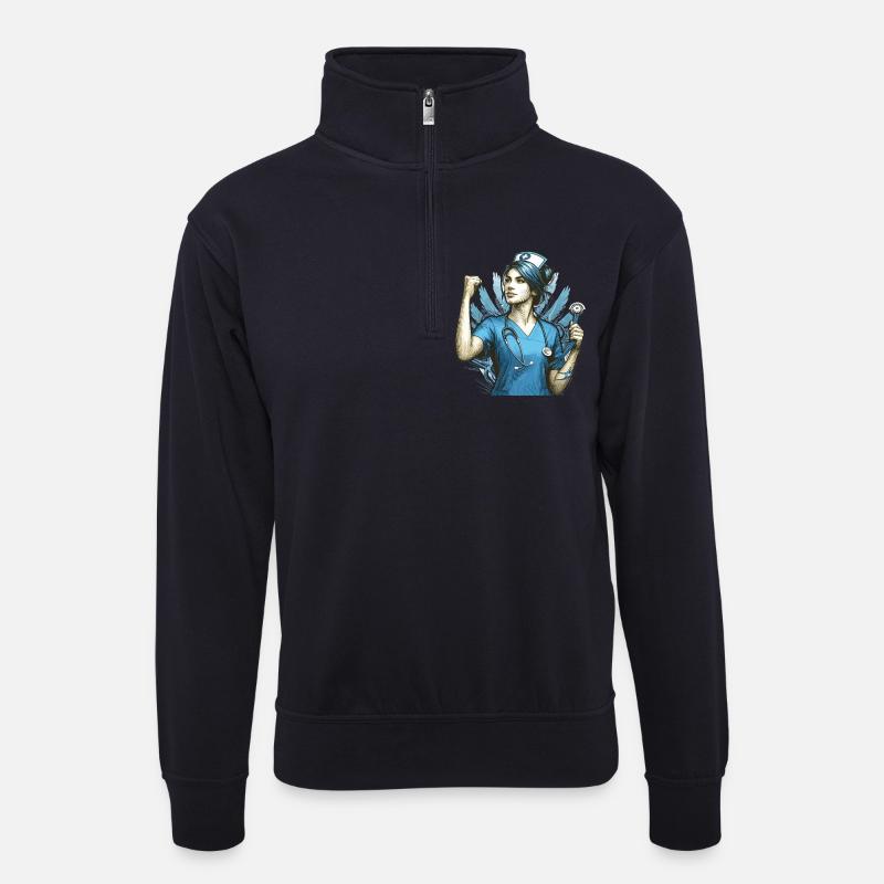 Krankenschwester Siegespose Geschenk - Unisex Pullover mit Zip-Kragen - Dunkelnavy