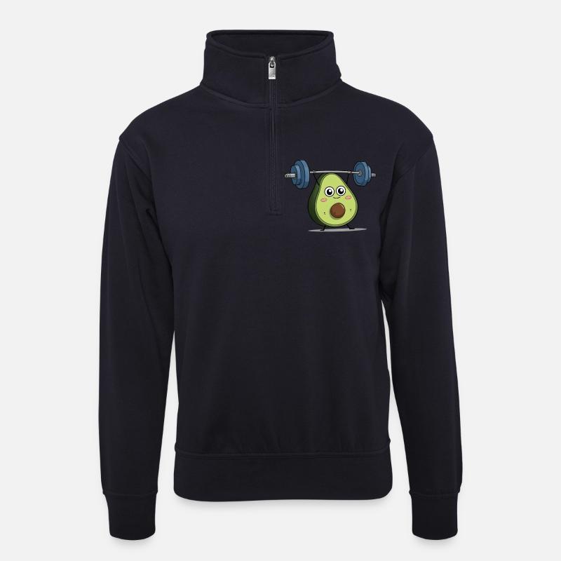 Niedliches Avocado-Gewichtheben - Bodybuilder heben - Unisex Pullover mit Zip-Kragen - Dunkelnavy