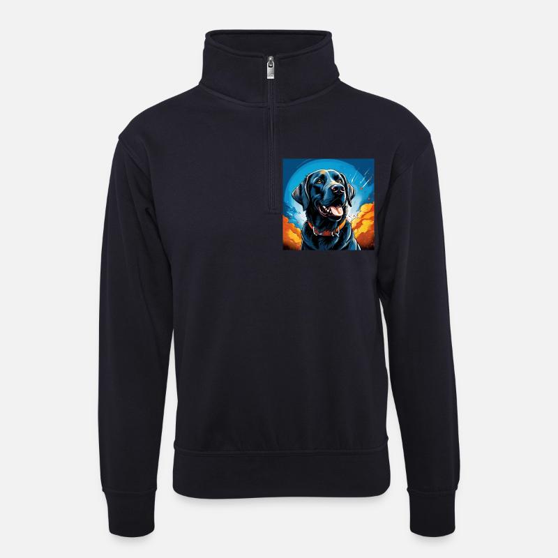 Popartlabrador - Unisex Pullover mit Zip-Kragen - Dunkelnavy
