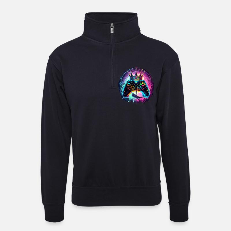 Gaming Controller mit Headset und Krone - Unisex Pullover mit Zip-Kragen - Dunkelnavy