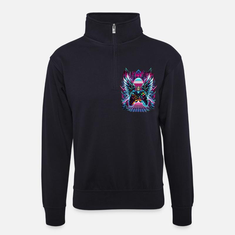 Synthwave Sunset Gamer Controller - Unisex sweater with zip collar - dark navy