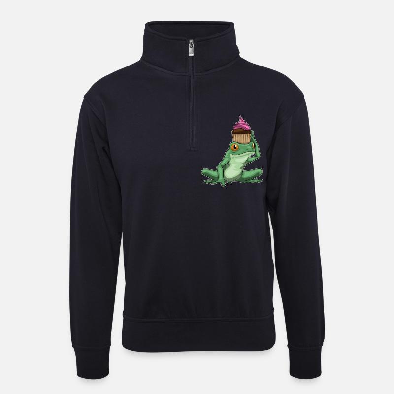 Frosch Muffin - Unisex Pullover mit Zip-Kragen - Dunkelnavy