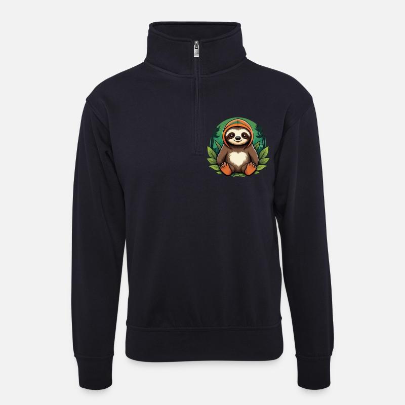 Faultier im Wald - Unisex Pullover mit Zip-Kragen - Dunkelnavy