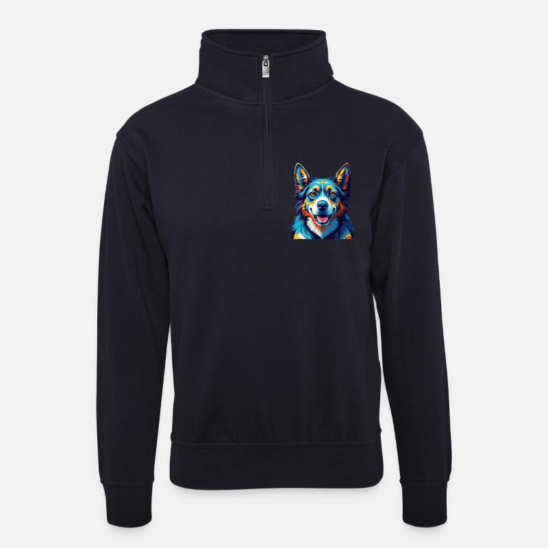 Akbash Hunderasse Bunte Karikatur Kawaii - Unisex Pullover mit Zip-Kragen - Dunkelnavy
