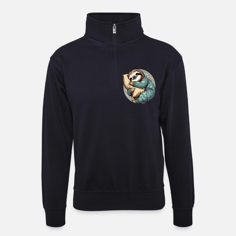 Sloth Sleeping Passion Gift - Unisex sweater with zip collar - dark navy