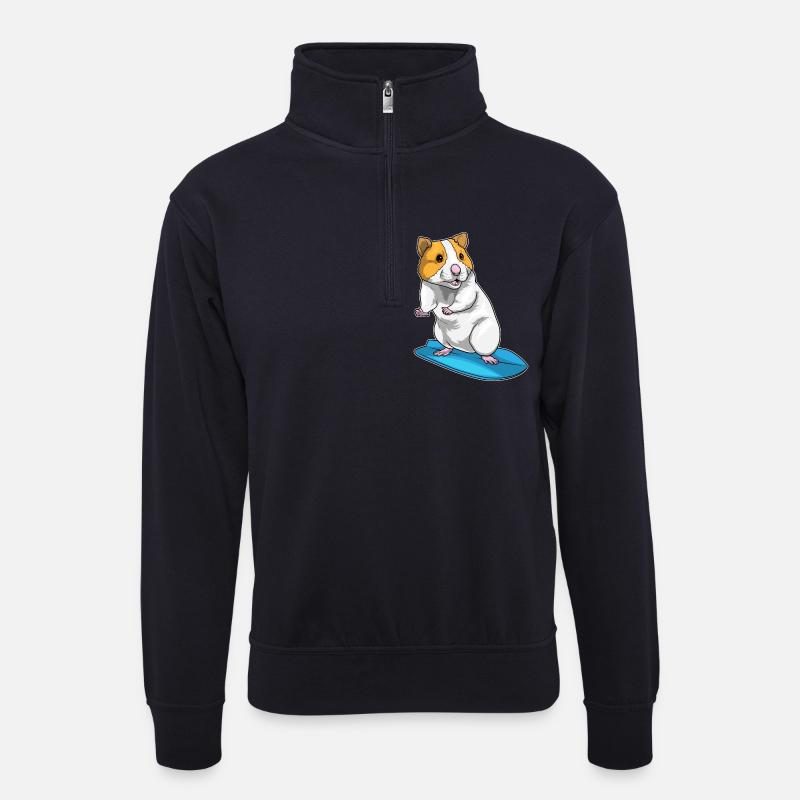 Hamster Surfer Surfbrett - Unisex Pullover mit Zip-Kragen - Dunkelnavy