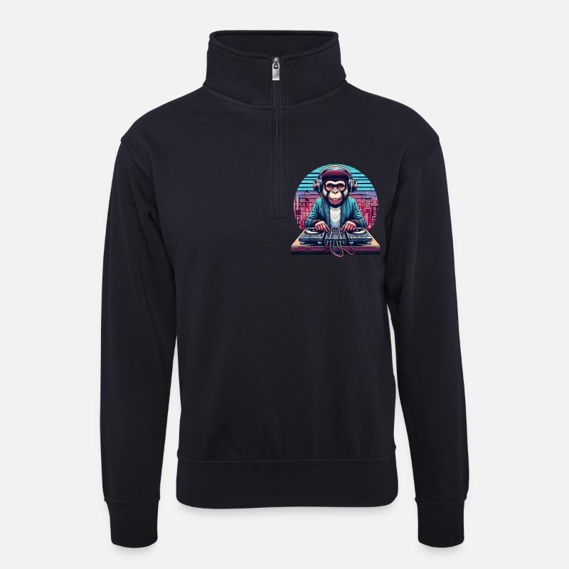 DJ Monkey Monk - Unisex Pullover mit Zip-Kragen - Dunkelnavy