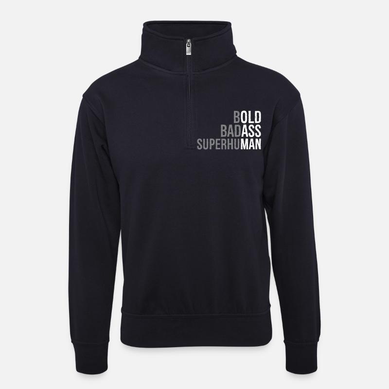 , knallharter Übermensch - Unisex Pullover mit Zip-Kragen - Dunkelnavy