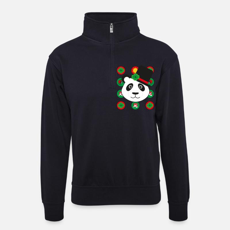 Neujahr Panda mit Kleeblatt. - Unisex Pullover mit Zip-Kragen - Dunkelnavy