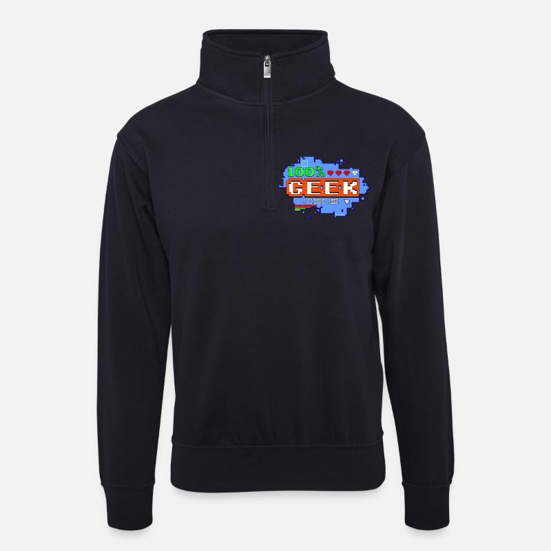100% Geek - Unisex Pullover mit Zip-Kragen - Dunkelnavy