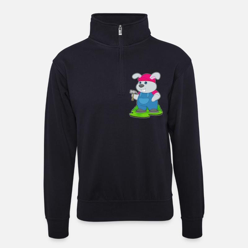 Hase Tischler Hammer - Unisex Pullover mit Zip-Kragen - Dunkelnavy