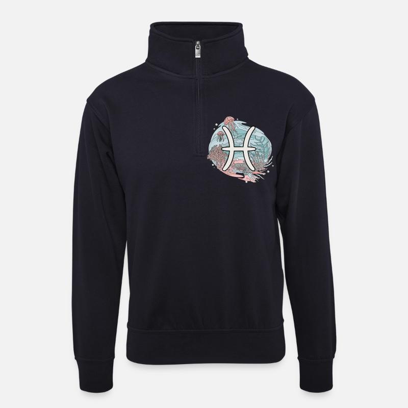 Fische Sternzeichen - Unterwasser Astrologie - Unisex Pullover mit Zip-Kragen - Dunkelnavy