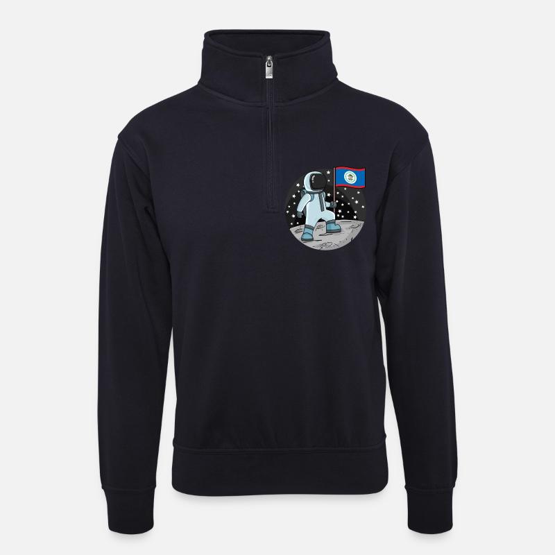 Astronaut Fahne Belize - Unisex Pullover mit Zip-Kragen - Dunkelnavy