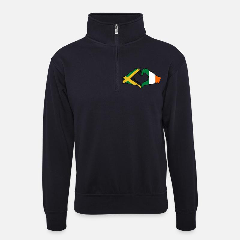 Jamaika Irland Hände Herzform - Unisex Pullover mit Zip-Kragen - Dunkelnavy