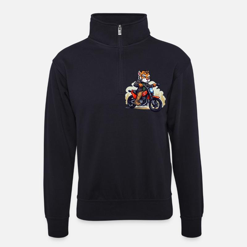 Tiger Motorradfahrer - Unisex Pullover mit Zip-Kragen - Dunkelnavy