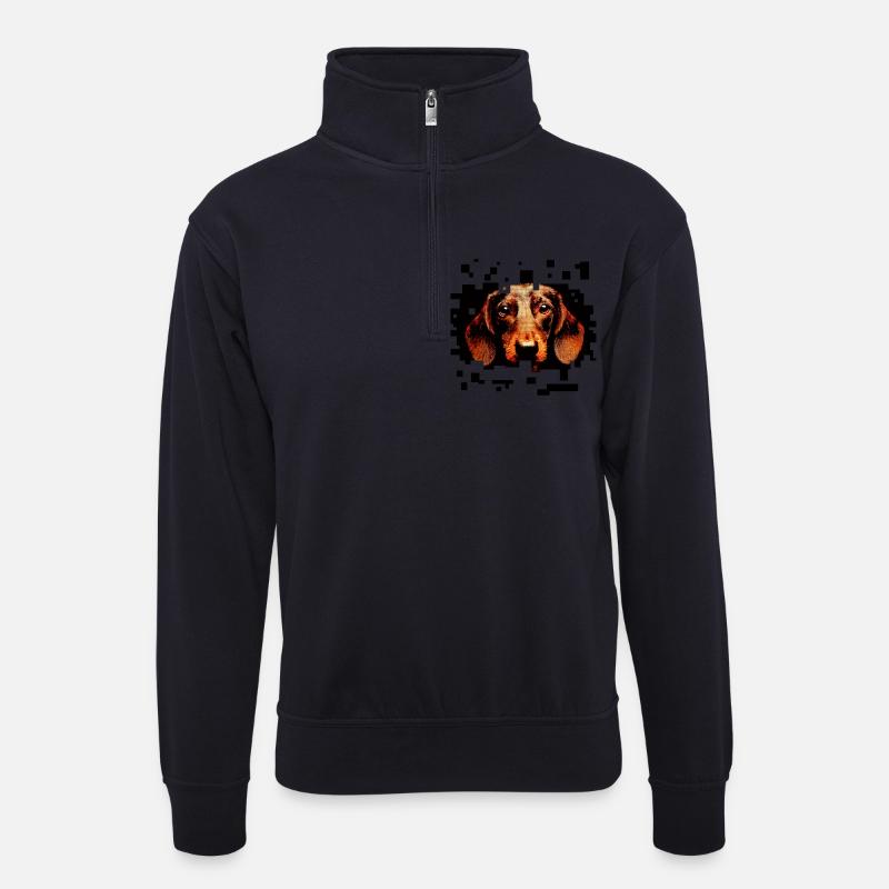 Rauhaariger Dackel Pixelart - Unisex Pullover mit Zip-Kragen - Dunkelnavy