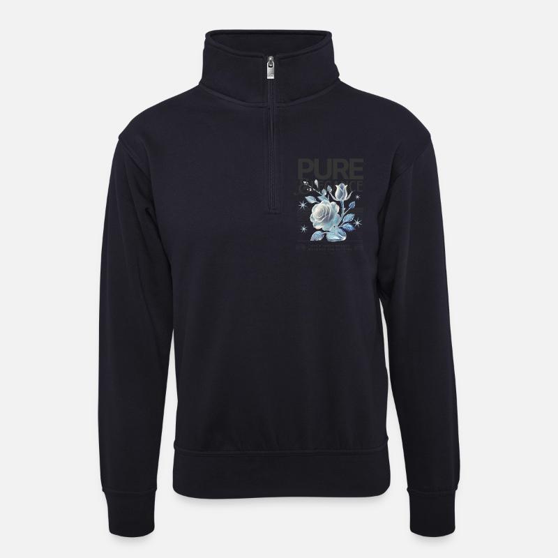 Pure & Elegance – Cyber-Rose Ästhetik - Unisex Pullover mit Zip-Kragen - Dunkelnavy