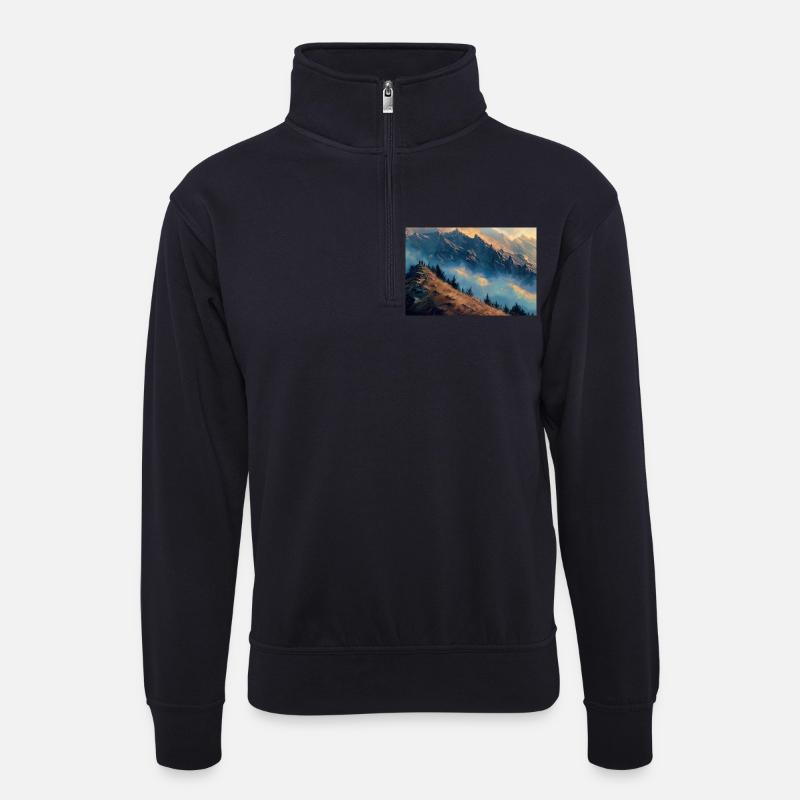 Berglandschaft Illustration Poster - Unisex Pullover mit Zip-Kragen - Dunkelnavy