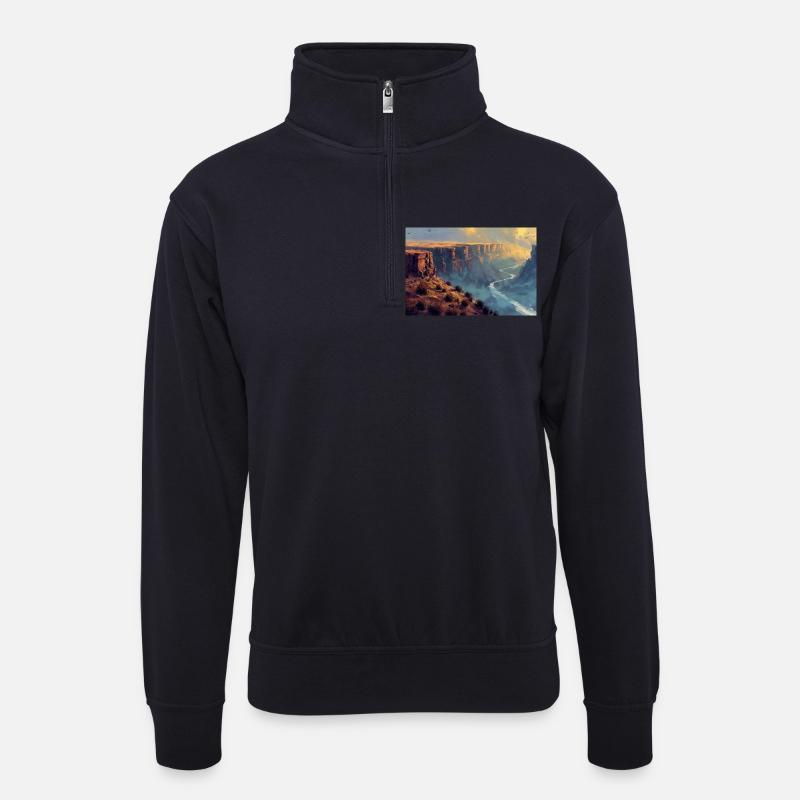 Canyon Landschaft Illustration Poster - Unisex Pullover mit Zip-Kragen - Dunkelnavy