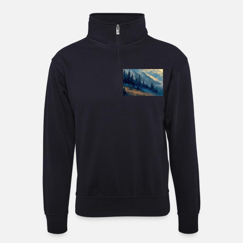 Berglandschaft Illustration Poster - Unisex Pullover mit Zip-Kragen - Dunkelnavy