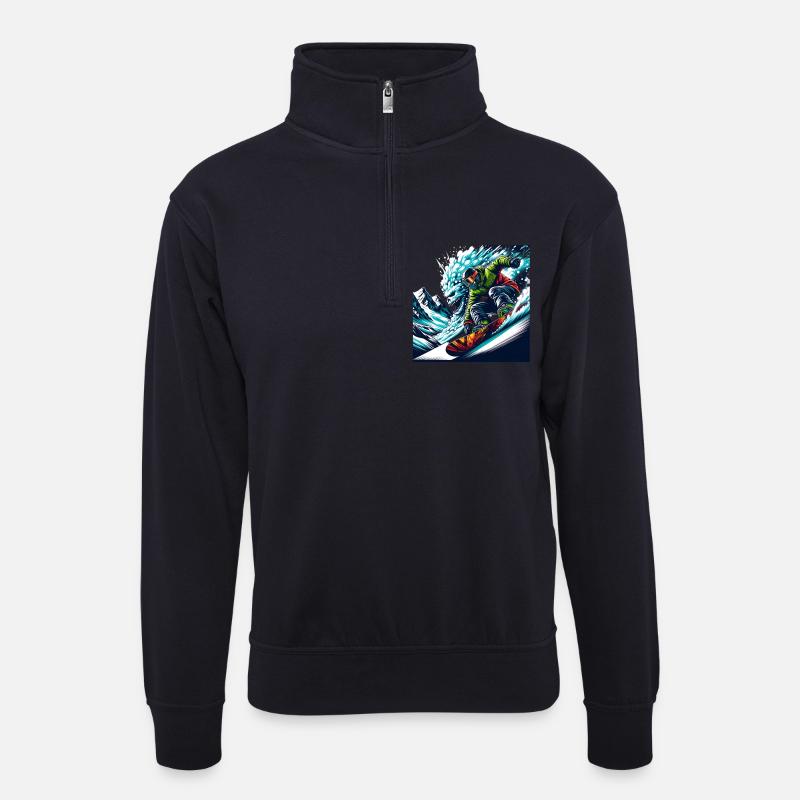 Adrenalinischer Snowboarder mit Drachenmotif - Unisex Pullover mit Zip-Kragen - Dunkelnavy