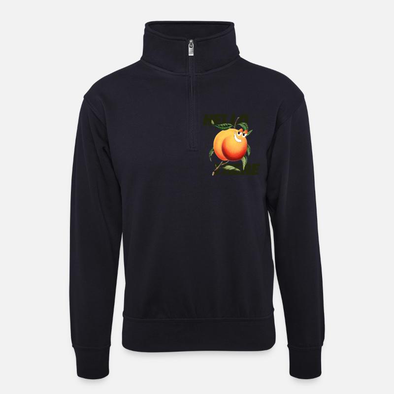 Peach Retro – Hello There Statement - Unisex sweater with zip collar - dark navy