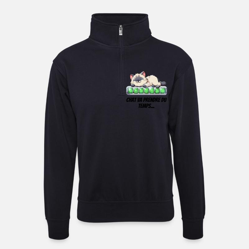 Katze wird Zeit brauchen - süßes Kätzchen - Unisex Pullover mit Zip-Kragen - Dunkelnavy