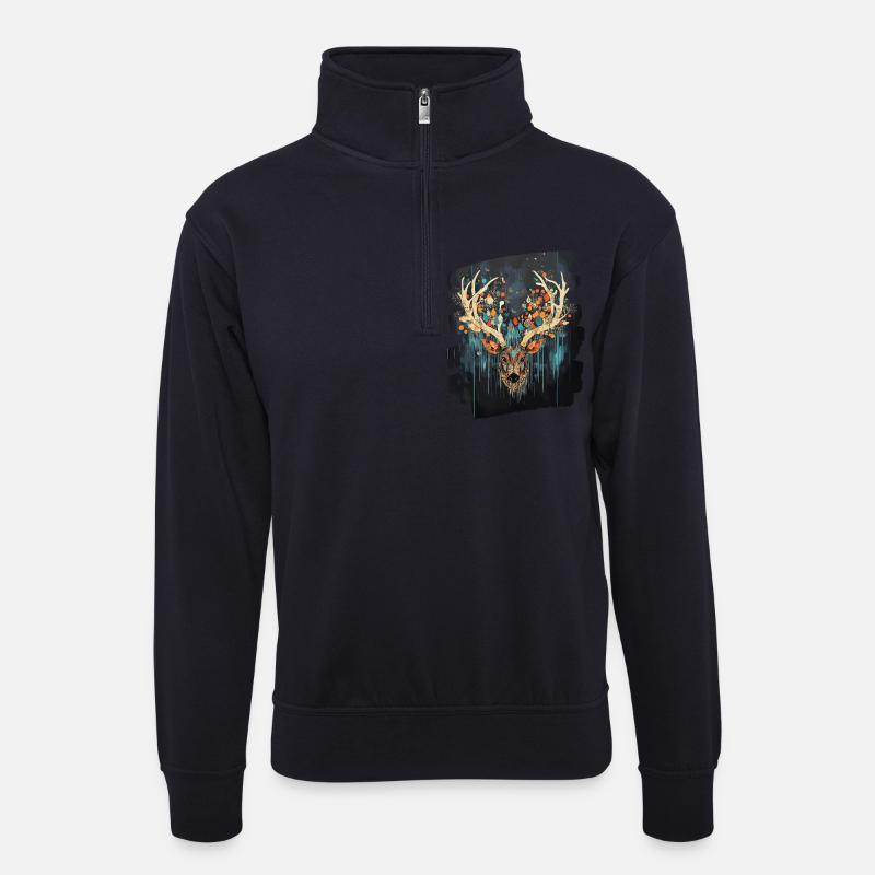 Hirsch mit Geweih - Unisex Pullover mit Zip-Kragen - Dunkelnavy