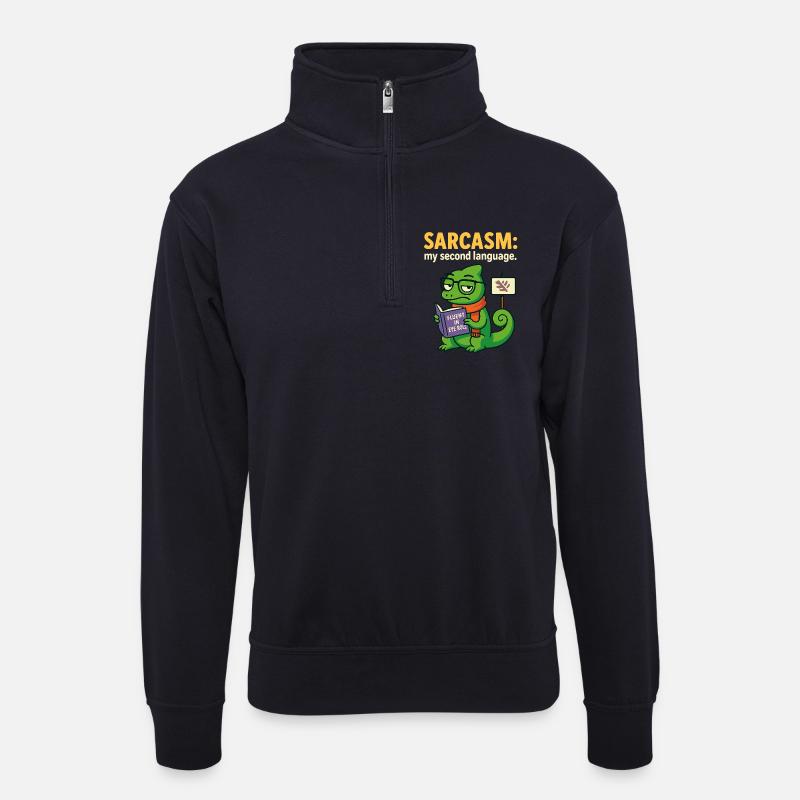 Sarkasmus Zweite Sprache - Unisex Pullover mit Zip-Kragen - Dunkelnavy